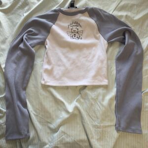 Forever 21 Lil Baddie Bear Raglan Long Sleeve Crop Top Size S
